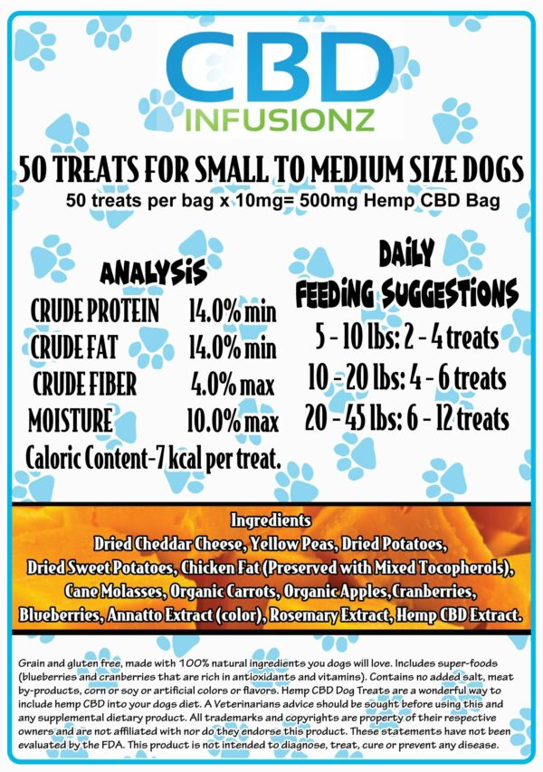 Infusionz - *Clearance* CBD Cheddar Dog/Cat/Pet Treats - 10mg Small Treats/500mg Broad Spectrum BSO - Image 2