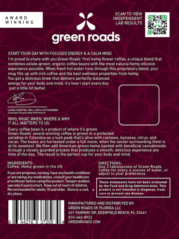 Green Roads - *Jump Start Your Day* Vanilla Hemp Flower Gourmet Coffee - 12oz - Image 2