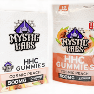 Mystic Labs - *New Product* 500mg HHC Cosmic Peach Gummies w/50mg HHC PP - 10ct Travel Bag