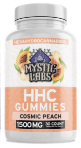 Mystic Labs – *New Product* 500mg HHC Cosmic Peach Gummies w/50mg HHC PP – 10ct Travel Bag