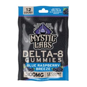 Mystic Labs - *New Product* 300mg Delta-8 THC Blue Raspberry Breeze Gummies w/25mg D8 PP - 12ct Travel Bag