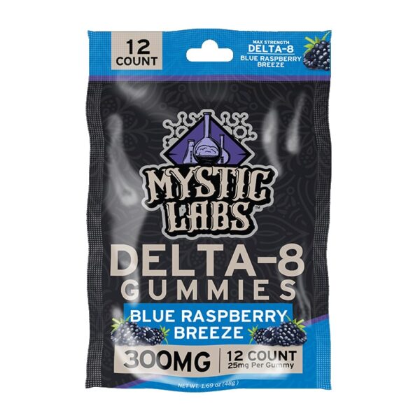 Mystic Labs - *New Product* 300mg Delta-8 THC Blue Raspberry Breeze Gummies w/25mg D8 PP - 12ct Travel Bag