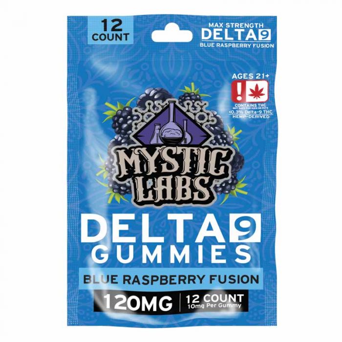 Mystic Labs - *New Product* 120mg Delta-9 THC Blue Raspberry Fusion Gummies w/10mg D9 PP - 12ct Travel Bag
